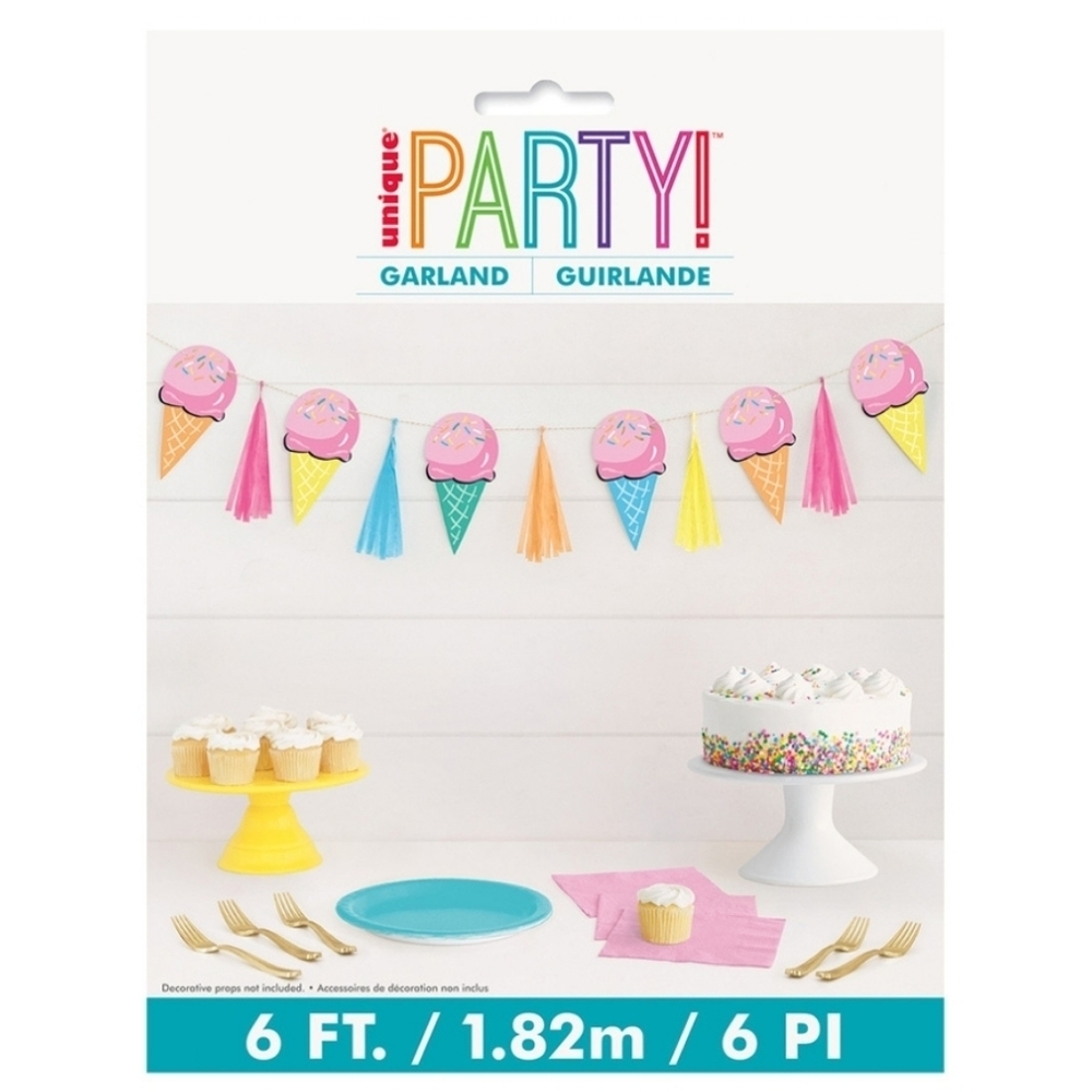 Unique Party Rainbow Ice Cream Birthday Sweets Garland with Tassels